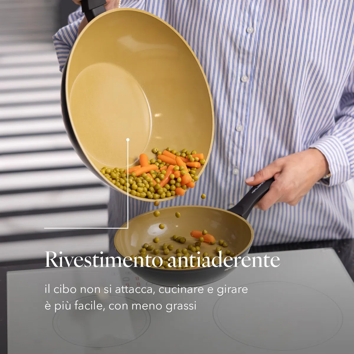 FLORINA AMVEGAN Padella in alluminio WOK 28 cm I Alta durata I Rivestimento in ceramica all'olio d'oliva I Facile da cucinare e da lavare I Per tutti i tipi di piano cottura I Design originale