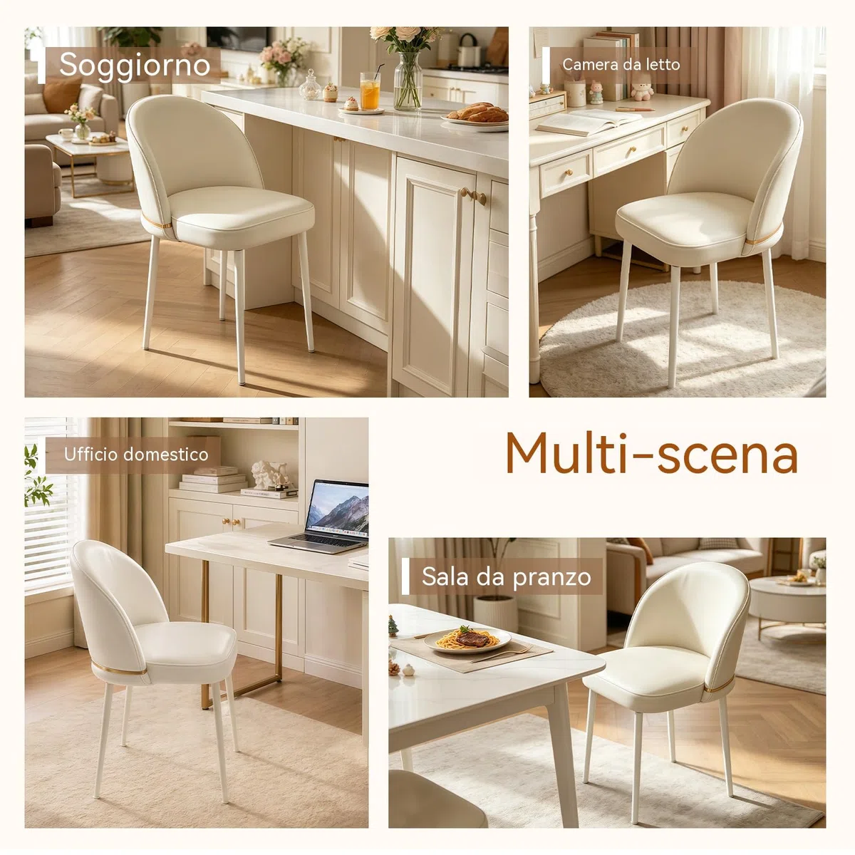 Sedia da Pranzo (singola) – Sedia Moderna Per Cucina Con Schienale e Gambe in Metallo, Sedia Ergonomica Versatile Per Camera da Letto, Ufficio, Sala da Pranzo