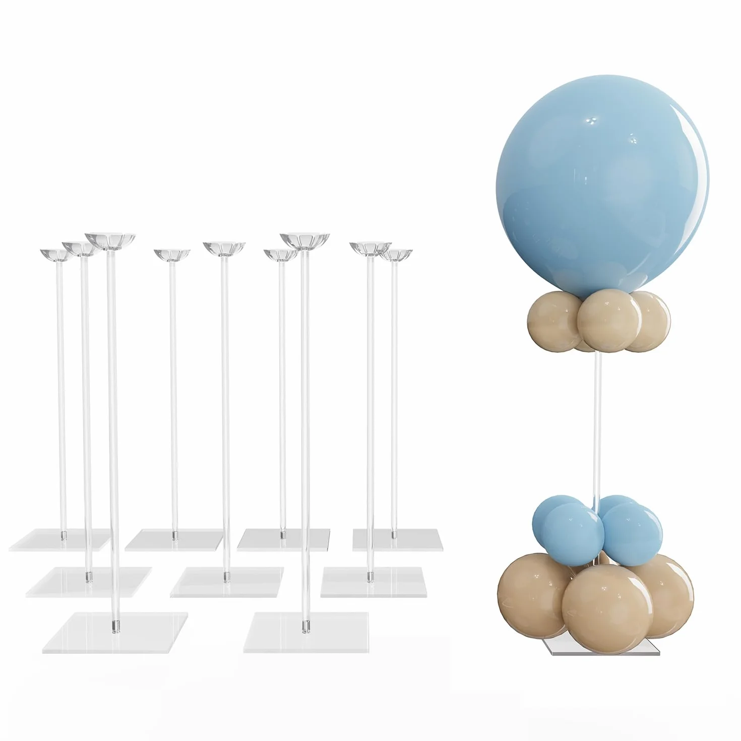 YALLOVE Kit di supporto per palloncini da tavolo in acrilico trasparente, 60 cm 10 pacchetti di supporto per palloncini con base per la decorazione di feste da centrotavola
