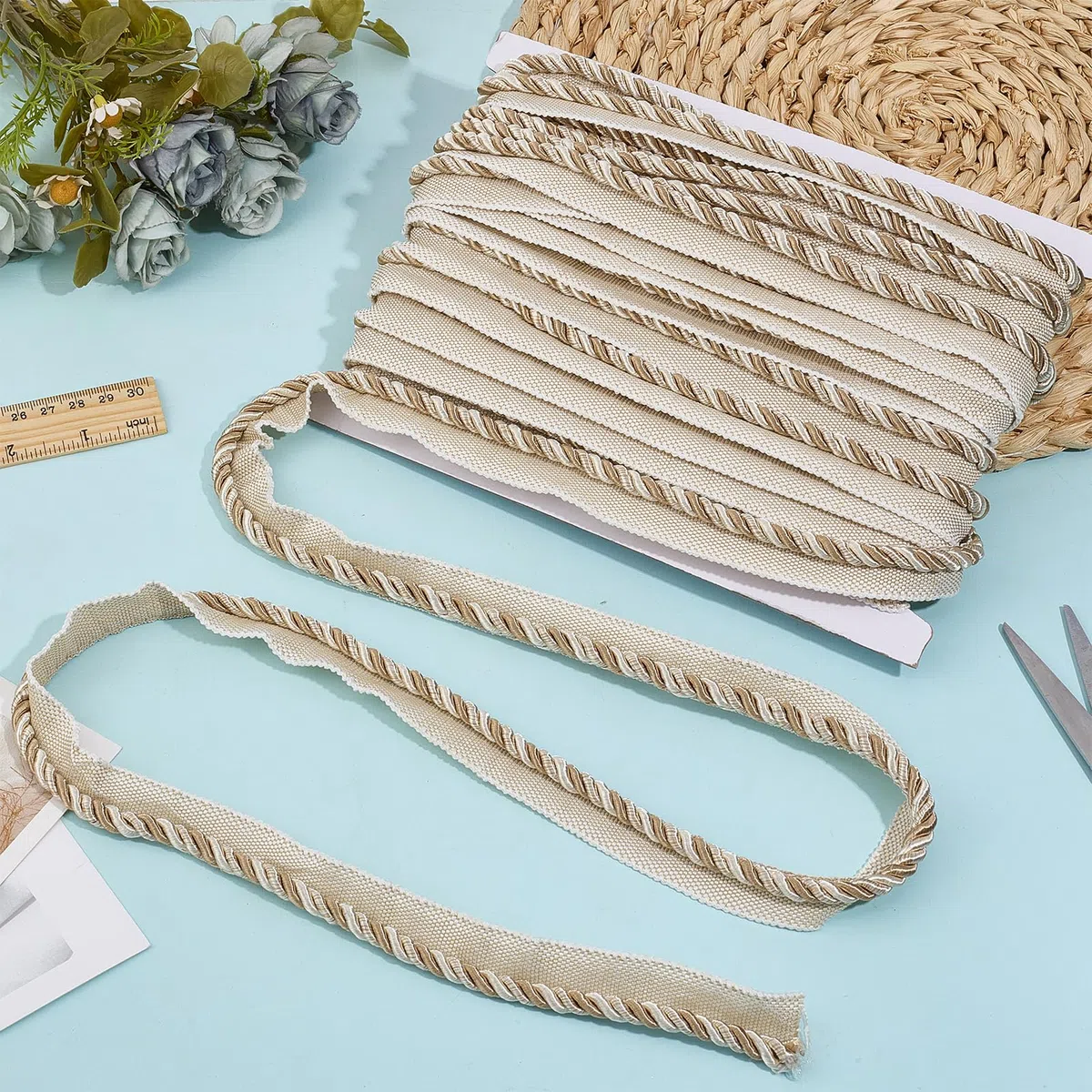 12.5 Yards Cordoncino Ritorto per Labbra, Corda Intrecciata da 0.24 Pollice per Lavori Fai da Te, Corde Intrecciate per Decorazioni Domestiche, Fermatende per Tappezzeria