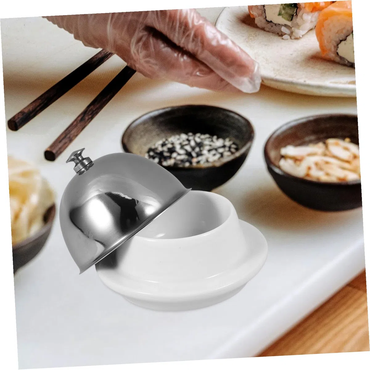 NUOBESTY Contenitore per Burro in Acciaio Inossidabile e Ceramica Argento, Piatto Piccolo Multifunzionale per Abalone e Grasso di Manzo, per Feste e Campeggio