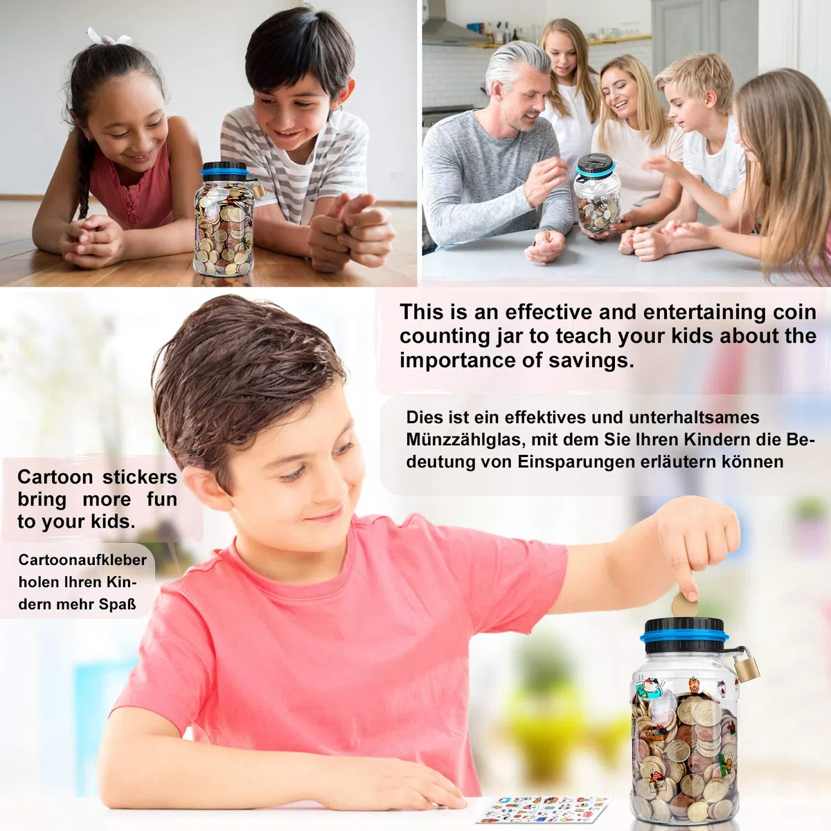 MOMMED Salvadanaio Elettronico Digitale EUR Contatore, Automatico Angolo Contante Money Box per Bambini e Adulti, 1,8L Con Schermo LCD, Scatola di Risparmio di Denaro Grande