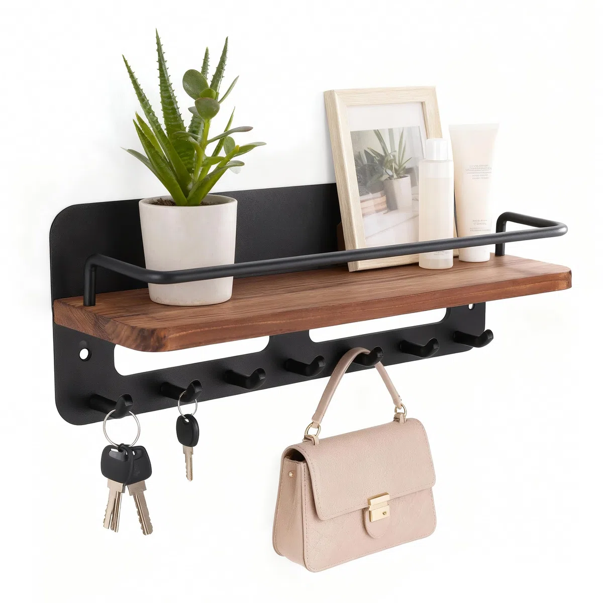 Zocipro Portachiavi da Parete con 7 Ganci, Porta Chiavi da Muro in Legno, Portachiavi Decorativo con Ripiano Organizer per Ingresso, Corridoio, Camera da Letto, Soggiorno, Ufficio