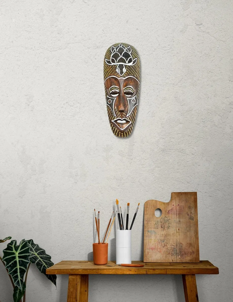 Artisanal Maschera Africano in Legno 30 cm, Motivo Tartaruga.
