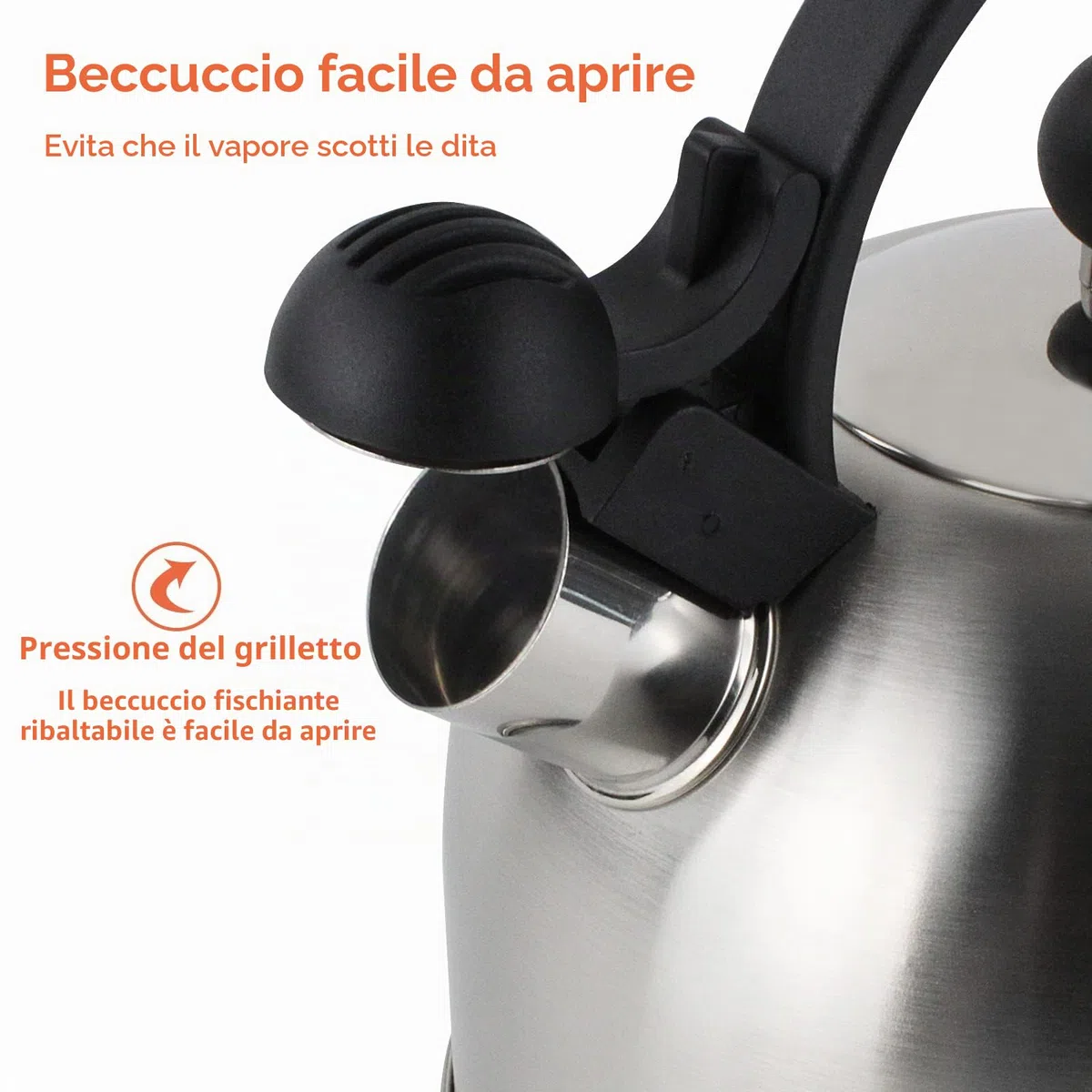 ROSSETTO Bollitore per acqua Bollitore per tè 2,5 litri in acciaio inossidabile di alta qualità Bollitore per acqua a induzione Bollitore per tè con suono di fischio, adatto a tutti i tipi di cucine
