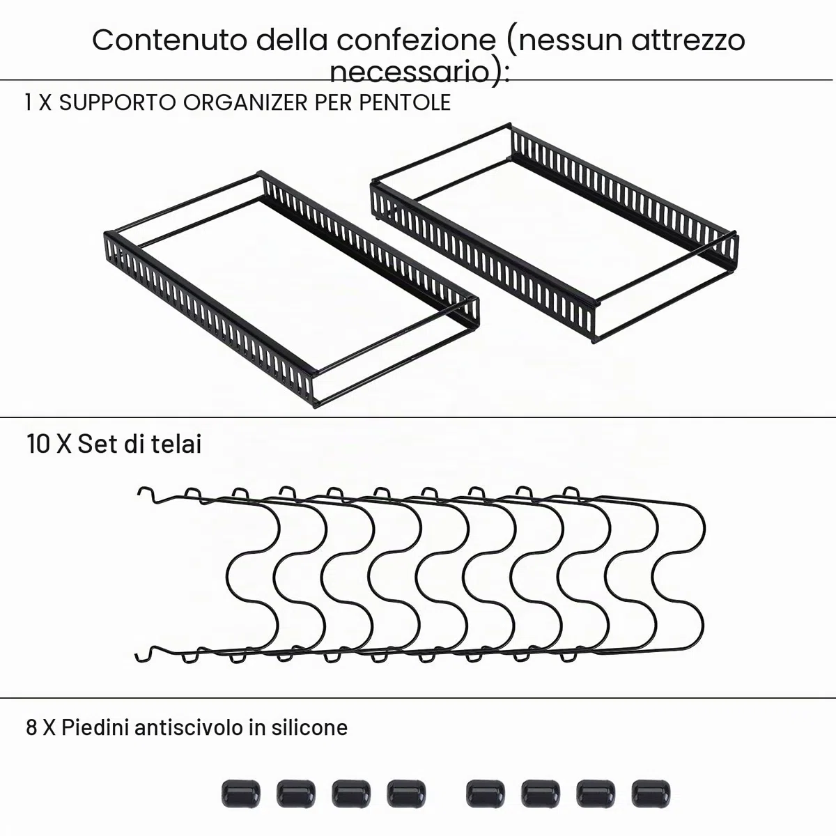 Toplife Porta Padelle Allungabile in Acciaio con 10 Scomparti Regolabili, Porta Coperchi Pentole Salva Spazio, Organizer Cucina, Nero