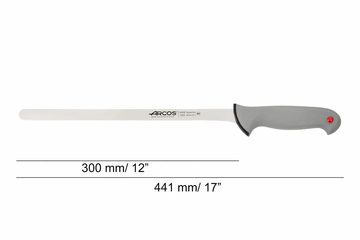 Arcos Coltello da Prosciutto con Lama in Acciaio Inossidabile 300 mm – Manico Ergonomico in Poliossimetilene POM, Maggiore Comodità, Adattabilità e Resistenza – Nero, Serie Colour Prof