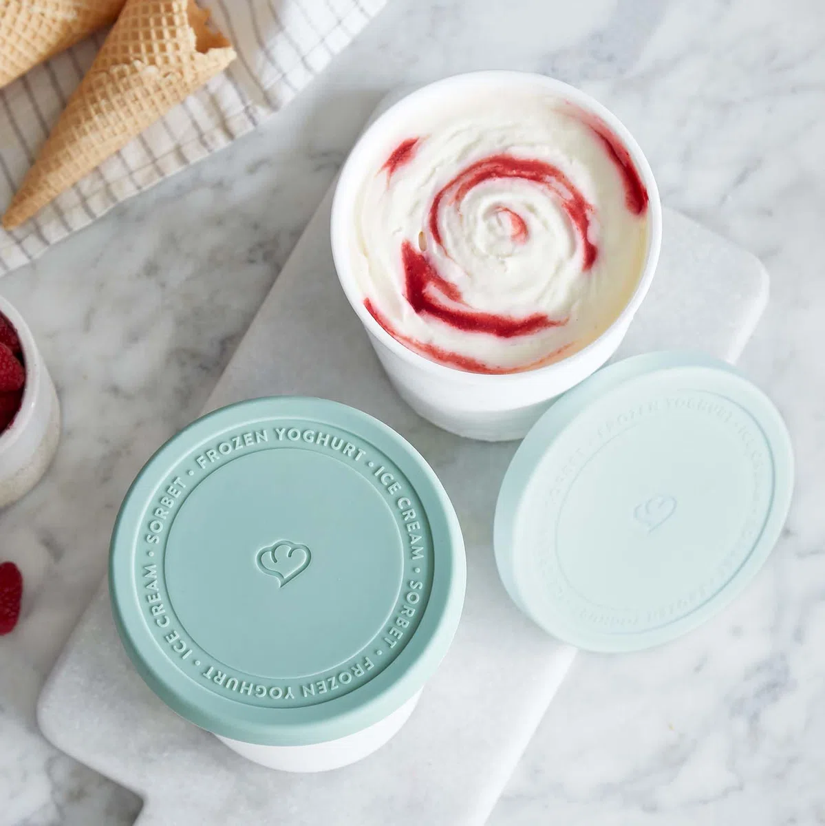 Set di Contenitori per Gelato da 2 Pezzi 1L, Contenitori Alimentari BPA-free, Contenitore Congelatore, Contenitore per Conservare