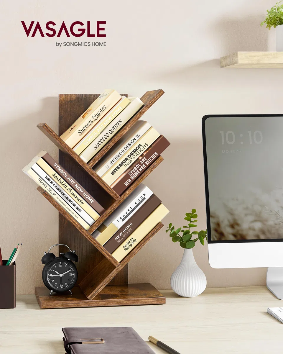 VASAGLE Libreria Scaffale ad Albero a 5 Ripiani, Salvaspazio, Libreria Verticale, per Camera da Letto Soggiorno Studio Ufficio, Marrone Vintage LBC183X01