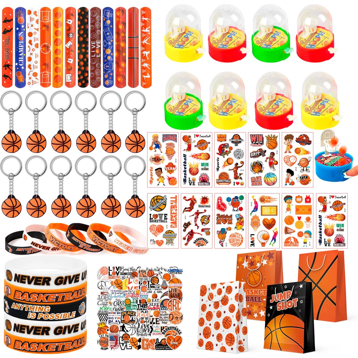Bomboniere per Feste a Tema Basket,122 Pezzi Bomboniere a Tema Basket Set-Pallacanestro Goodie Bags Portachiavi Adesivi etc Decorazioni per Feste di Basket