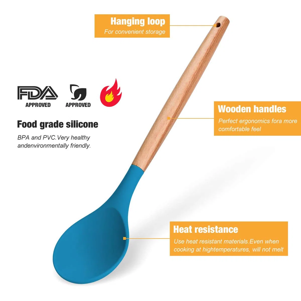 Lychee Utensili Cucina Set,12 Pezzi Set di Utensili da Cucina in Silicone,Resistente al Calore con Manico Legno Antiaderenti da Cucina Strumento di Cottura Termoresistenti (Blu Scuro)
