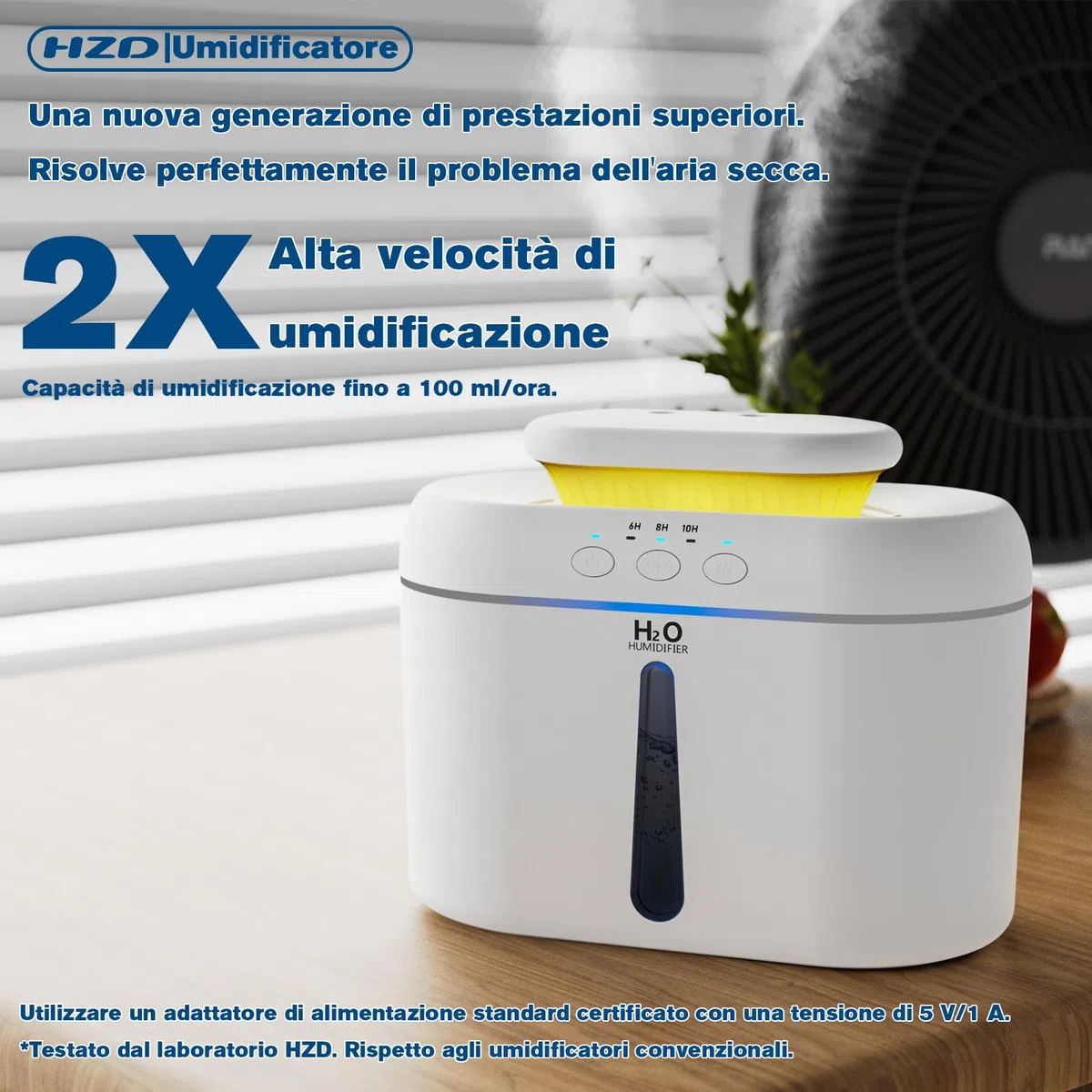 Umidificatore Ambiente Bambini, 2L Umidificatore Camera da Letto, 20 dB Silenziosi Umidificatore per Camerette, Piante e Uffici, con Timer di Spegnimento Automatico e Funzione Luce Notturna (Bianco)