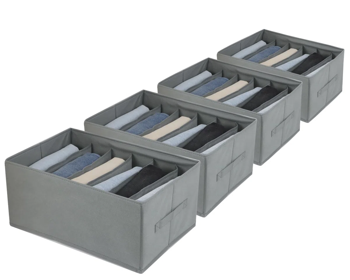 4 pezzi, sistema di organizzazione per guardaroba, grandi dimensioni, 6 griglie, organizer per vestiti, jeans, pantaloni, camicie, pieghevoli, XL