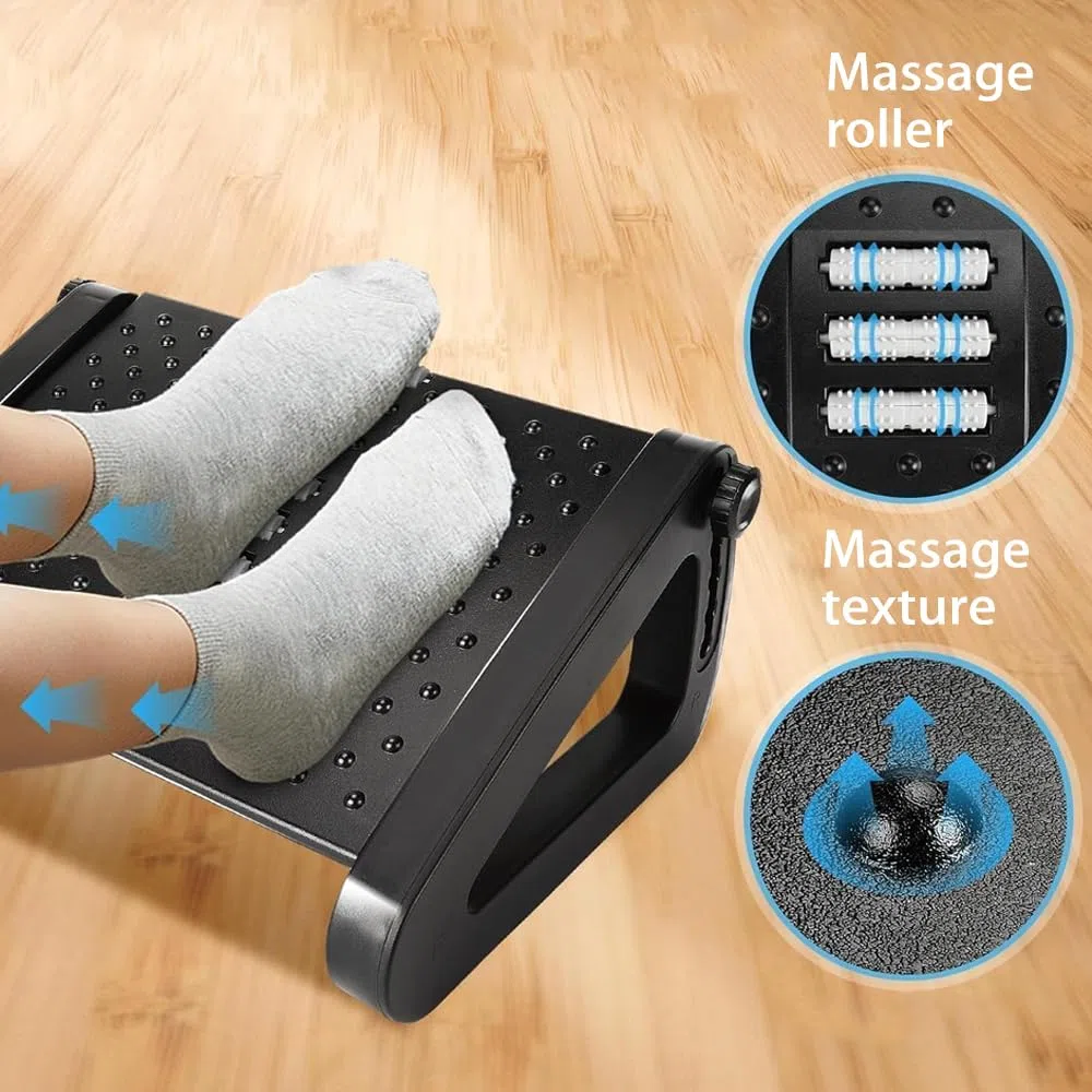 Poggiapiedi da Scrivania Ergonomico, Regolabile in Altezza, Con Funzione Massaggiante e Antiscivolo, Allevia il Mal di Schiena e l'affaticamento Dei Piedi, Ideale per Ufficio e Casa