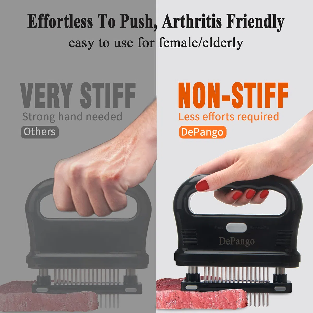DePango Batticarne, Batticarne Acciaio Inox Professionale, Ago Inteneritore per Carne con 48 Lame in Acciaio Inossidabile, Strumento Inteneritore di Bistecca Rimovibile per Manzo, Pollo, Maiale
