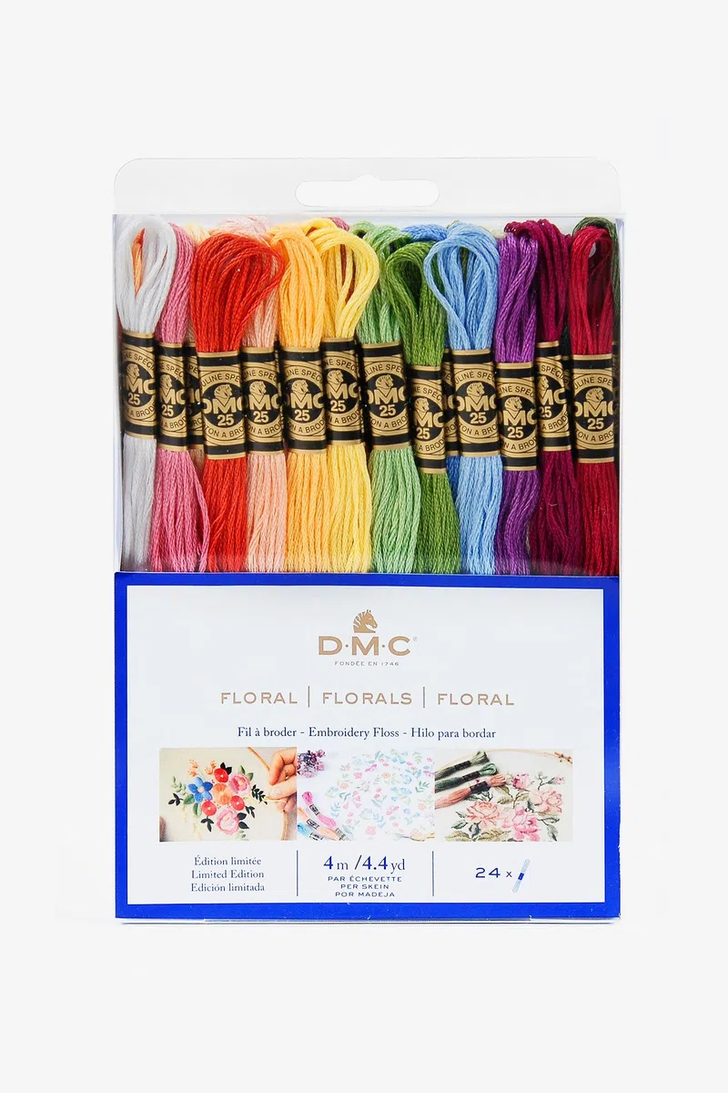 DMC - Assortimento Mouliné 4 mt – Colori "Floreali", 100% cotone - 24 matassine di 4 metri | Colori assortiti, filato da ricamo, ideale per punto croce, braccialetti dell'amicizia, attività creative
