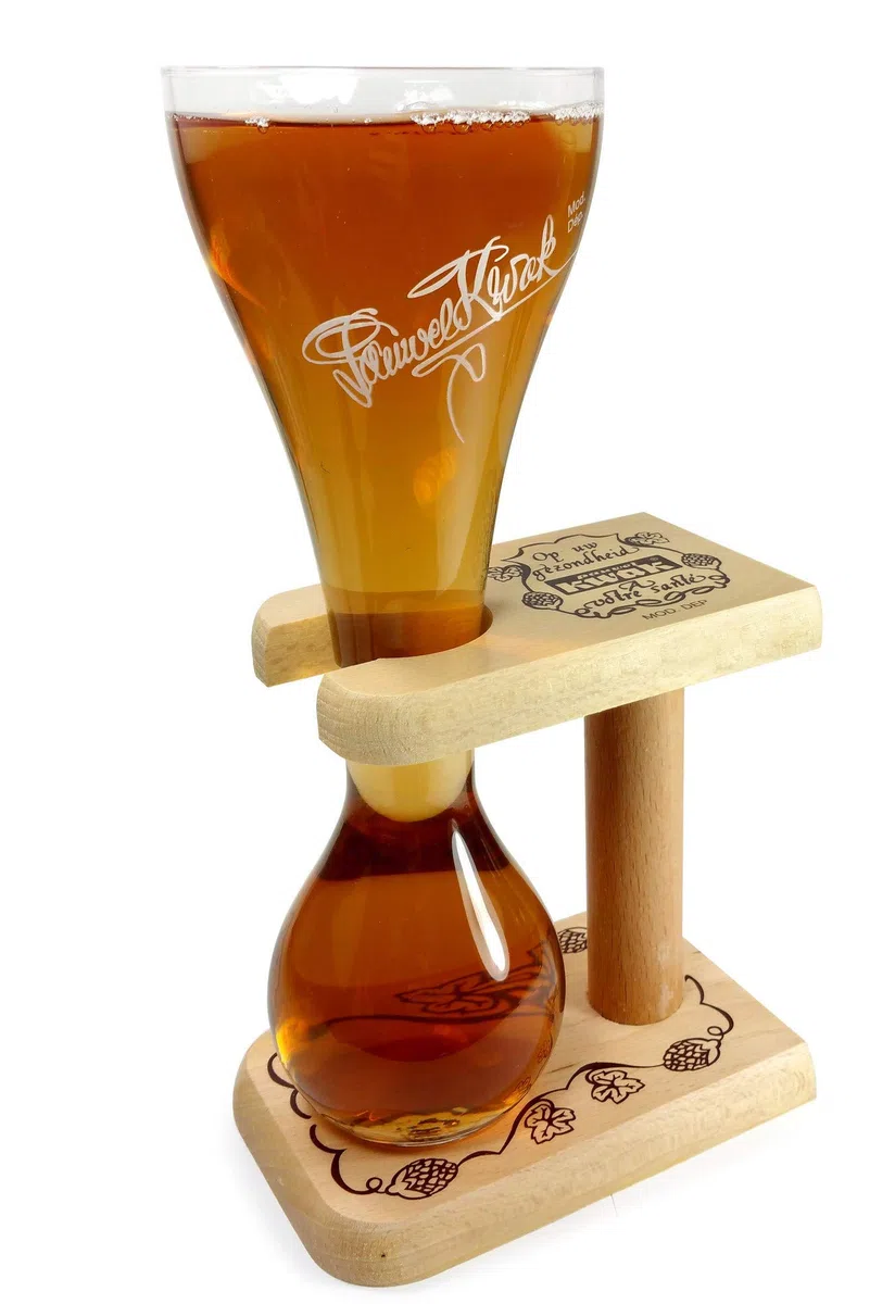 Bicchiere da birra belga con supporto in legno, 0,3 l