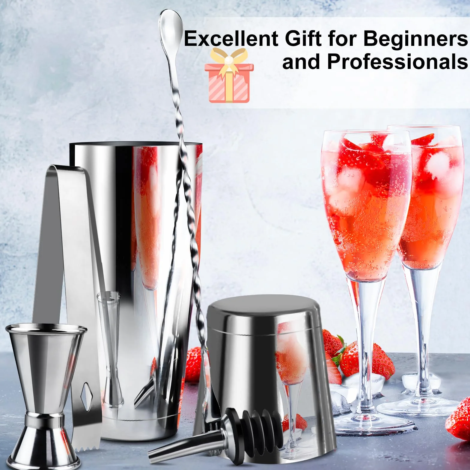 Boston Kit Cocktail,8 Pezzi Kit Barista in 304 Acciaio Inox Kit Professionale Cocktail Shaker Set con 700/600ML Shaker, per la Casa, Bar, Festa, Usato per fare il gin, Campari's aperitivo
