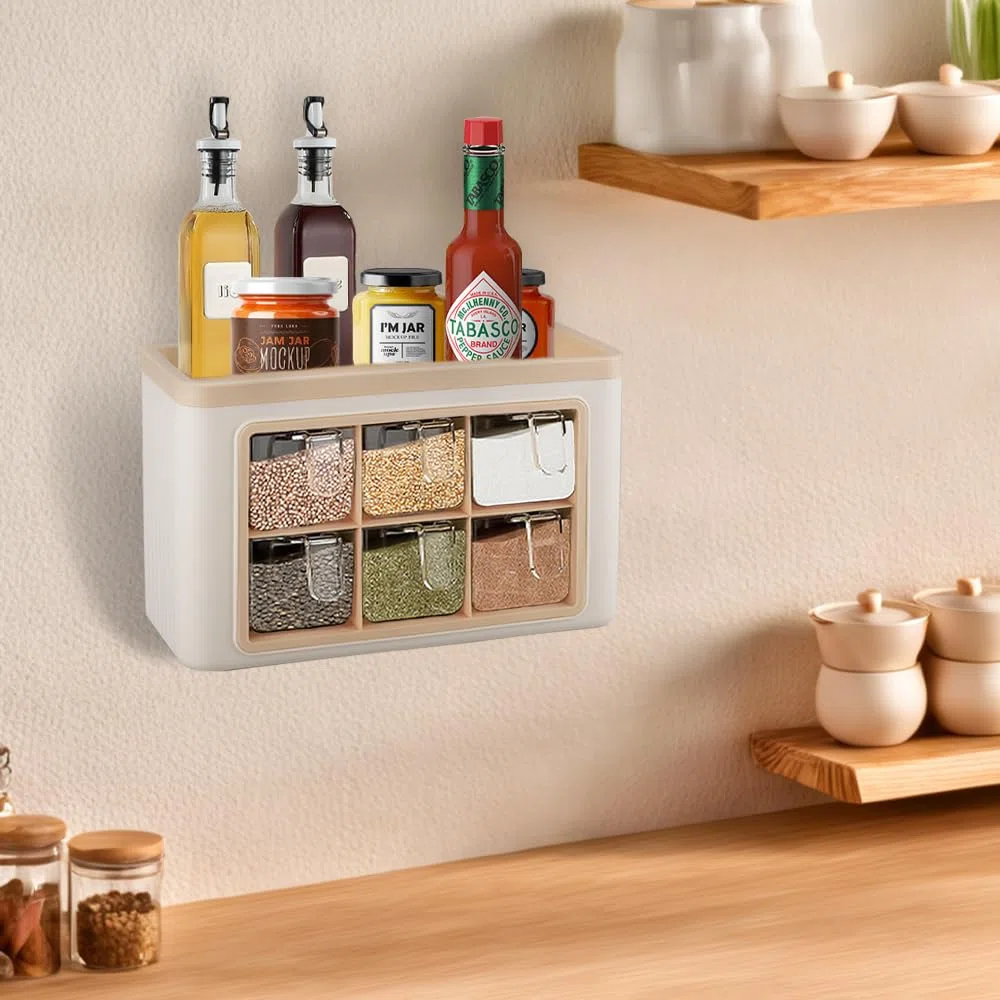 Portaspezie da Parete Senza Foratura Contenitori Spezie per Cucina Porta Spezie per Cucina Salva Spazio Barattoli Spezie con Supporto a Parete e Cucchiai