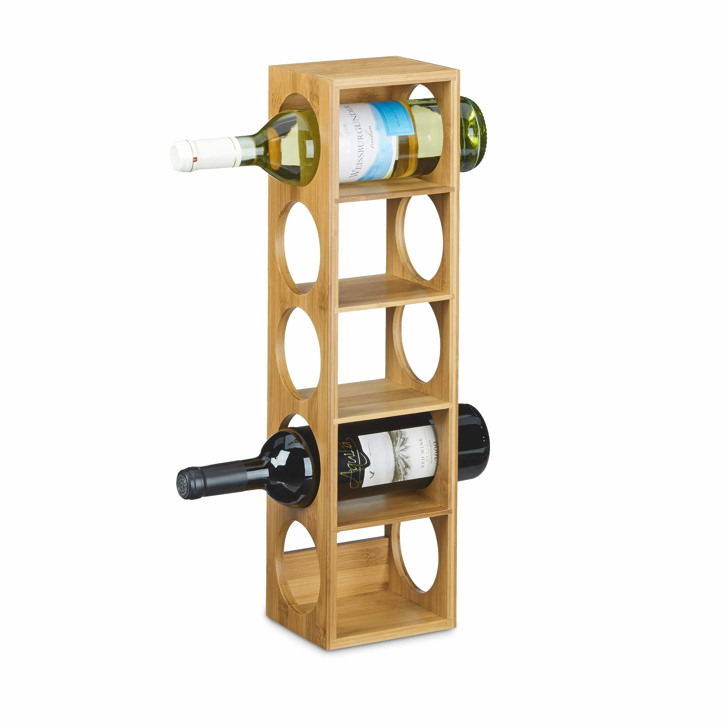 Relaxdays Cantinetta in Bambù, Scaffale Portabottiglie in Bambù Scaffale 5 Bottiglie di Vino, 53 x 14 x 12 cm, Naturale