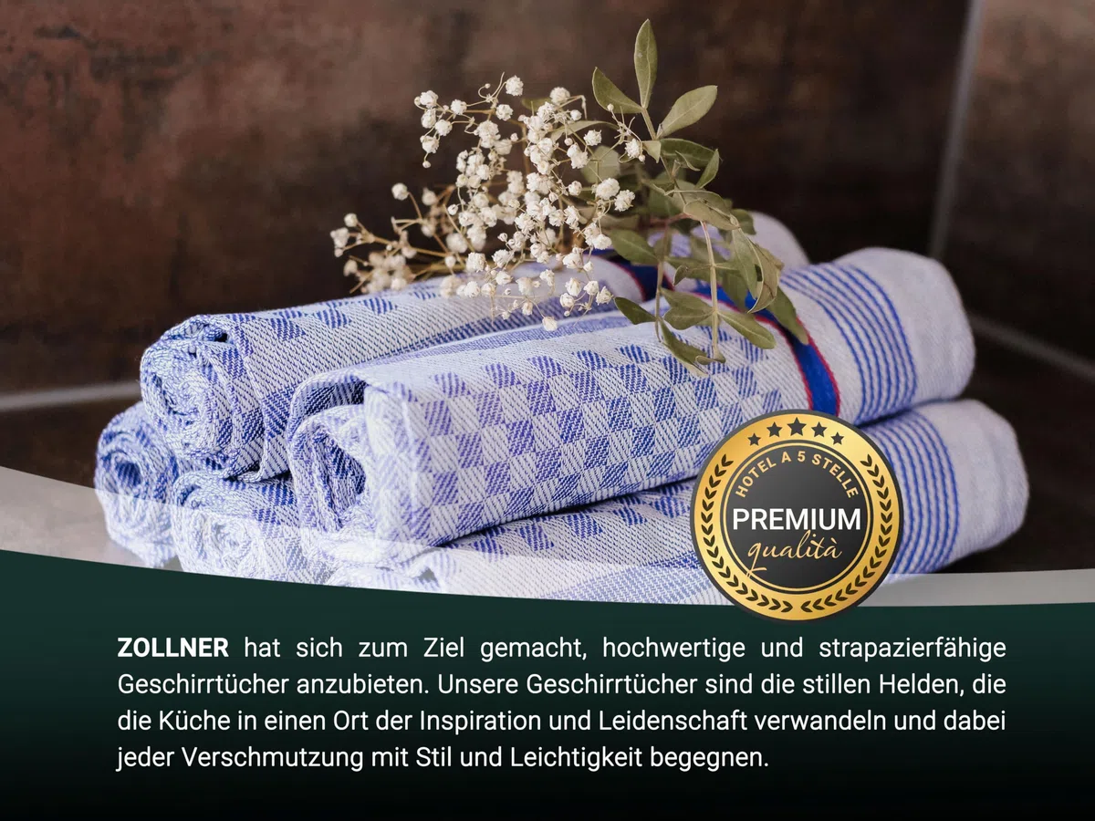 ZOLLNER Set di 10 Strofinacci, 45x90 cm, Cotone, a Quadri Bianchi e Blu