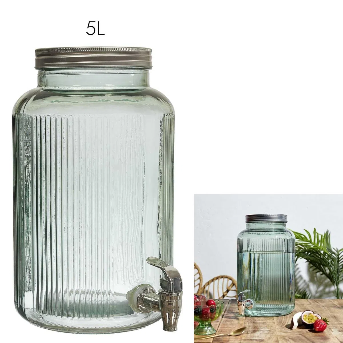 Cook Concept, KA0495, Fontana in Vetro Colorato per Drink e Aperitivi da 5 Litri - Ideale per Cocktail, Birre e Succhi - Design Elegante e Pratico - Verde, 5 Litri