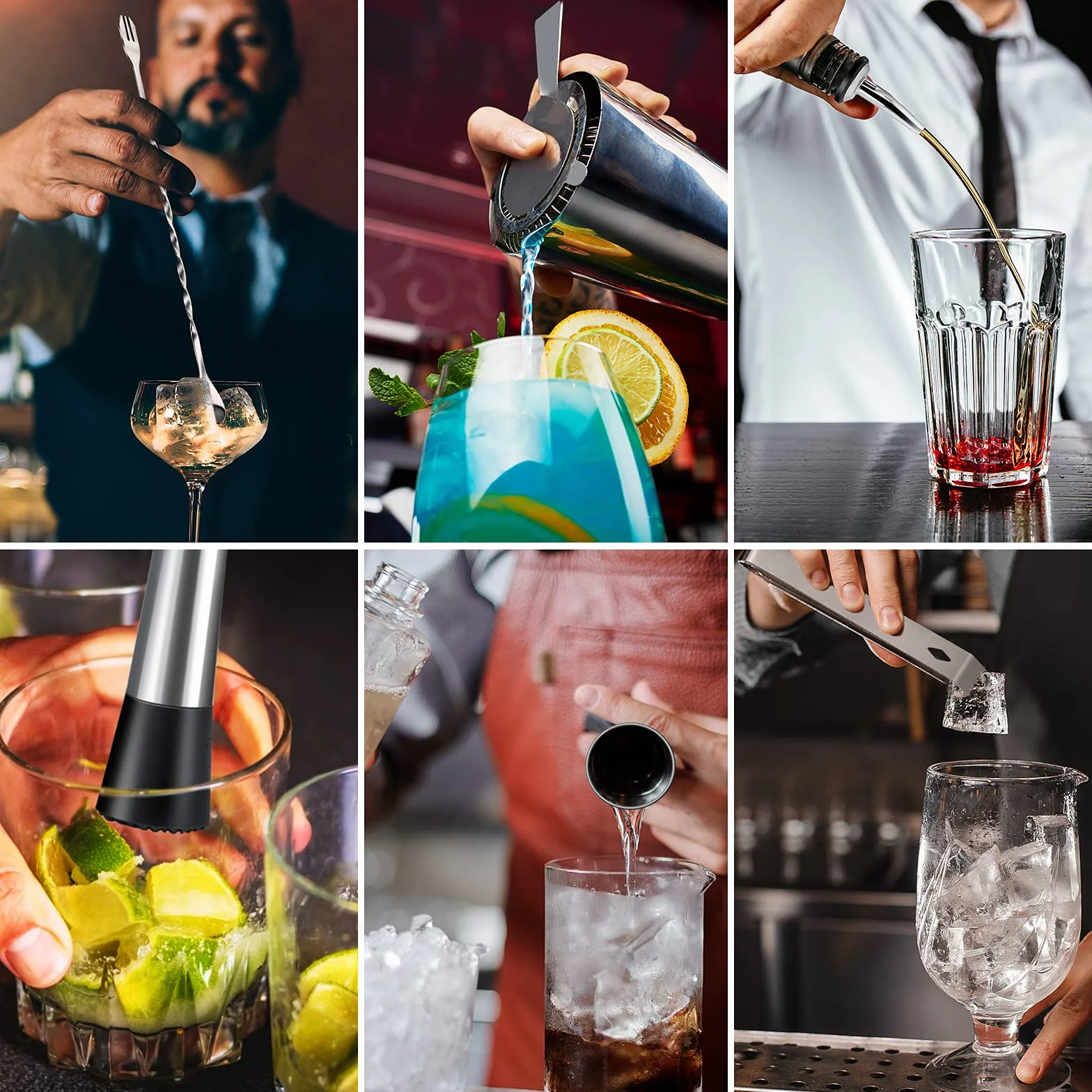 Boston Kit Cocktail,8 Pezzi Kit Barista in 304 Acciaio Inox Kit Professionale Cocktail Shaker Set con 700/600ML Shaker, per la Casa, Bar, Festa, Usato per fare il gin, Campari's aperitivo