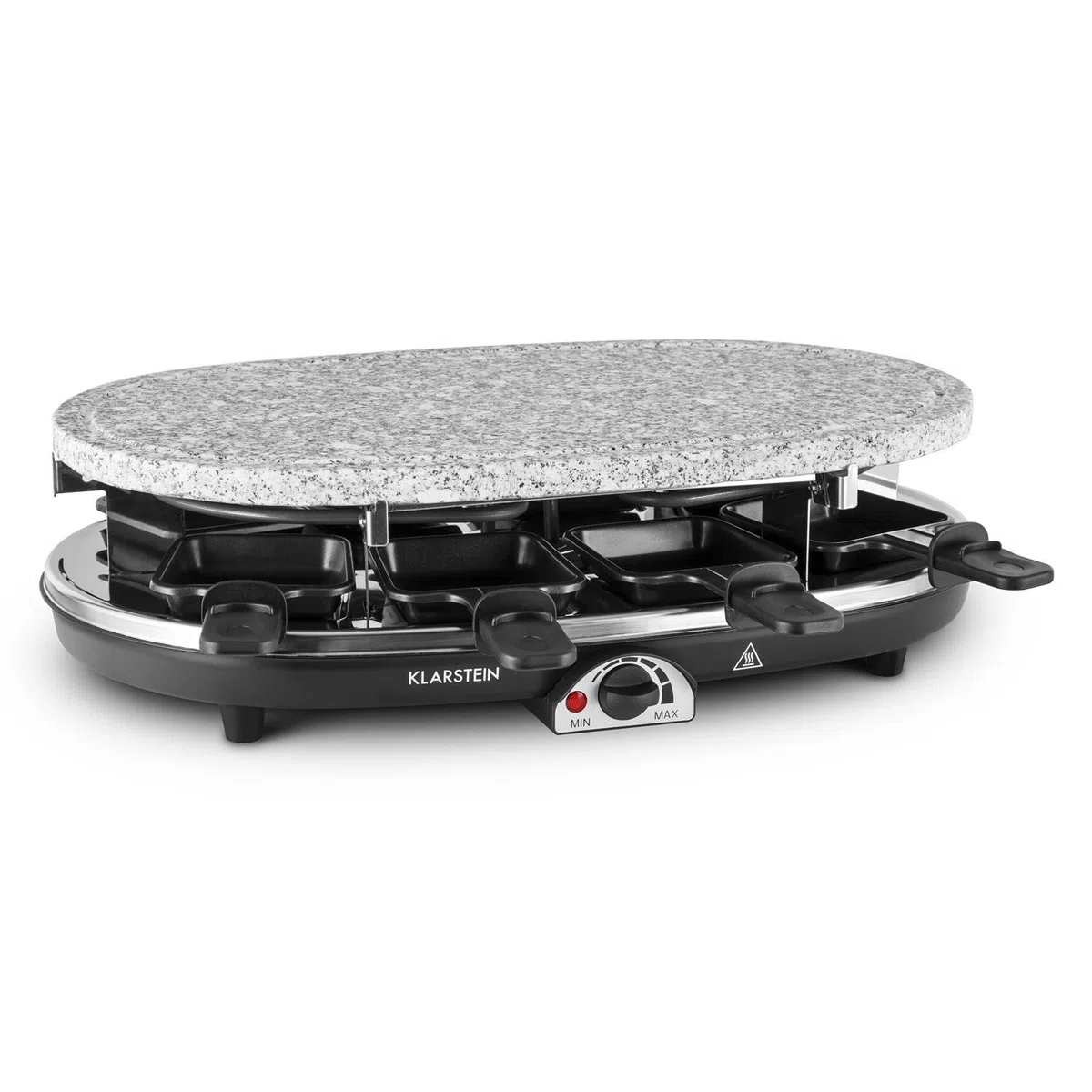 Klarstein Griglia per Raclette con Vassoio in Acciaio Inox, Piastra Raclette Formaggio Rotabile e Regolabile 15W, Piastra Elettrica per Grigliare Carne e Formaggio, Piastra Grill per Interni