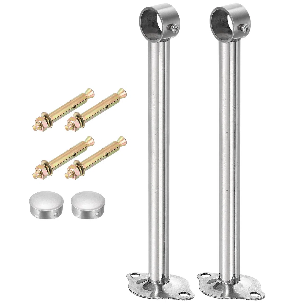 QUARKZMAN 2pz Staffa Asta Tenda a Soffitto, Adatta per Tubo 25mm/0,98" Lunghezza 250mm/9,84" Ganci Asta Tenda in Acciaio Inossidabile per Pareti Armadio Tubo Tenda, Argento