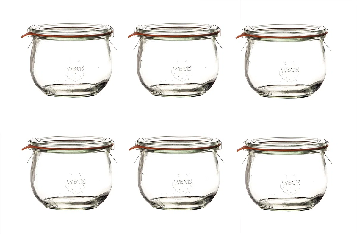 Weck Vasetto Tulipano 580 ml con Coperchio da 100 mm, Completi di Guarnizione e Clips, Scatola da 6 Pezzi, Vetro, Trasparente