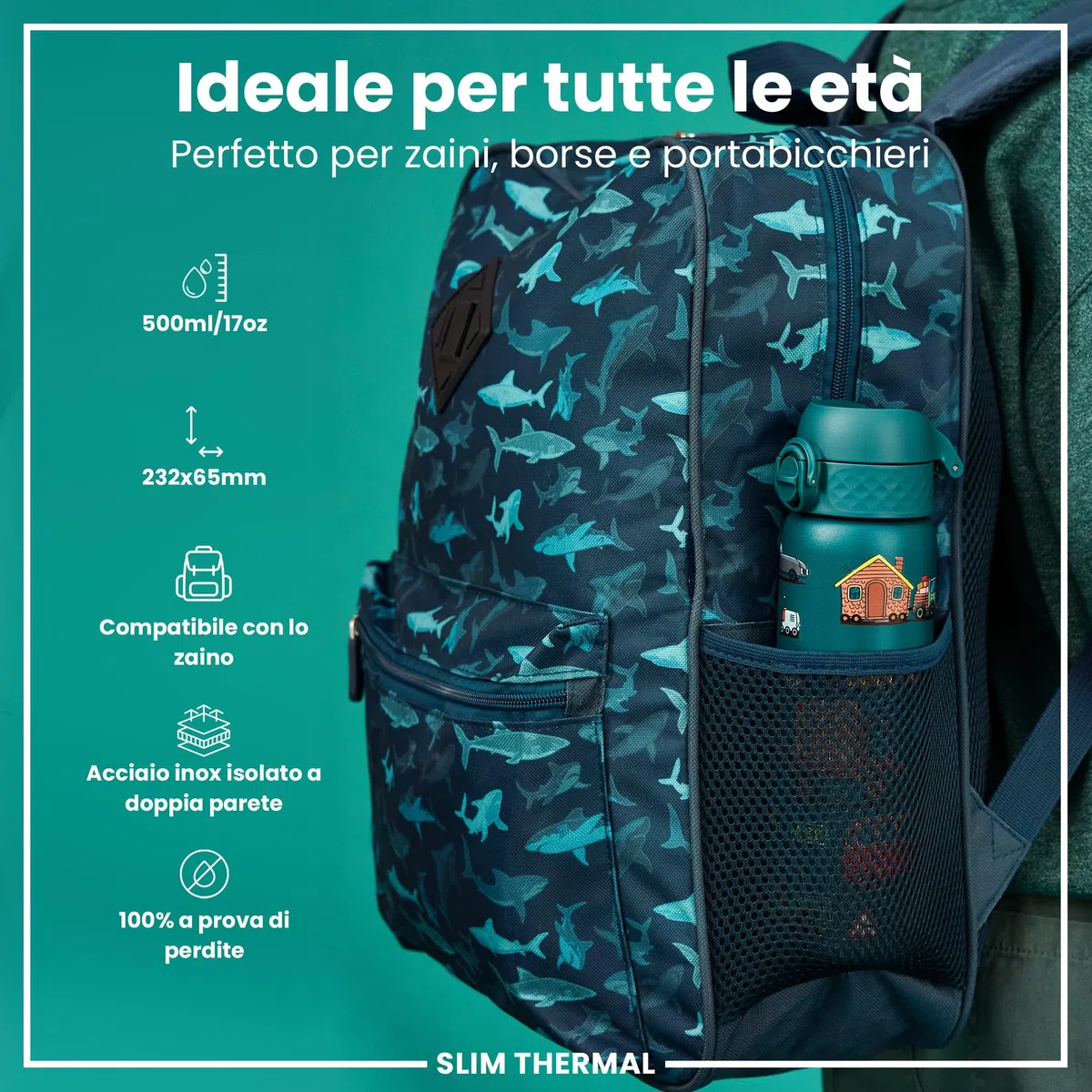 Ion8 Borraccia Termica in Acciaio Isolato, 500ml, a Prova di Perdite, Facile da Aprire, Serratura Sicura, Lavabile in Lavastoviglie, Maniglia per il Trasporto, Facile Pulizia, Durevole,Automobili