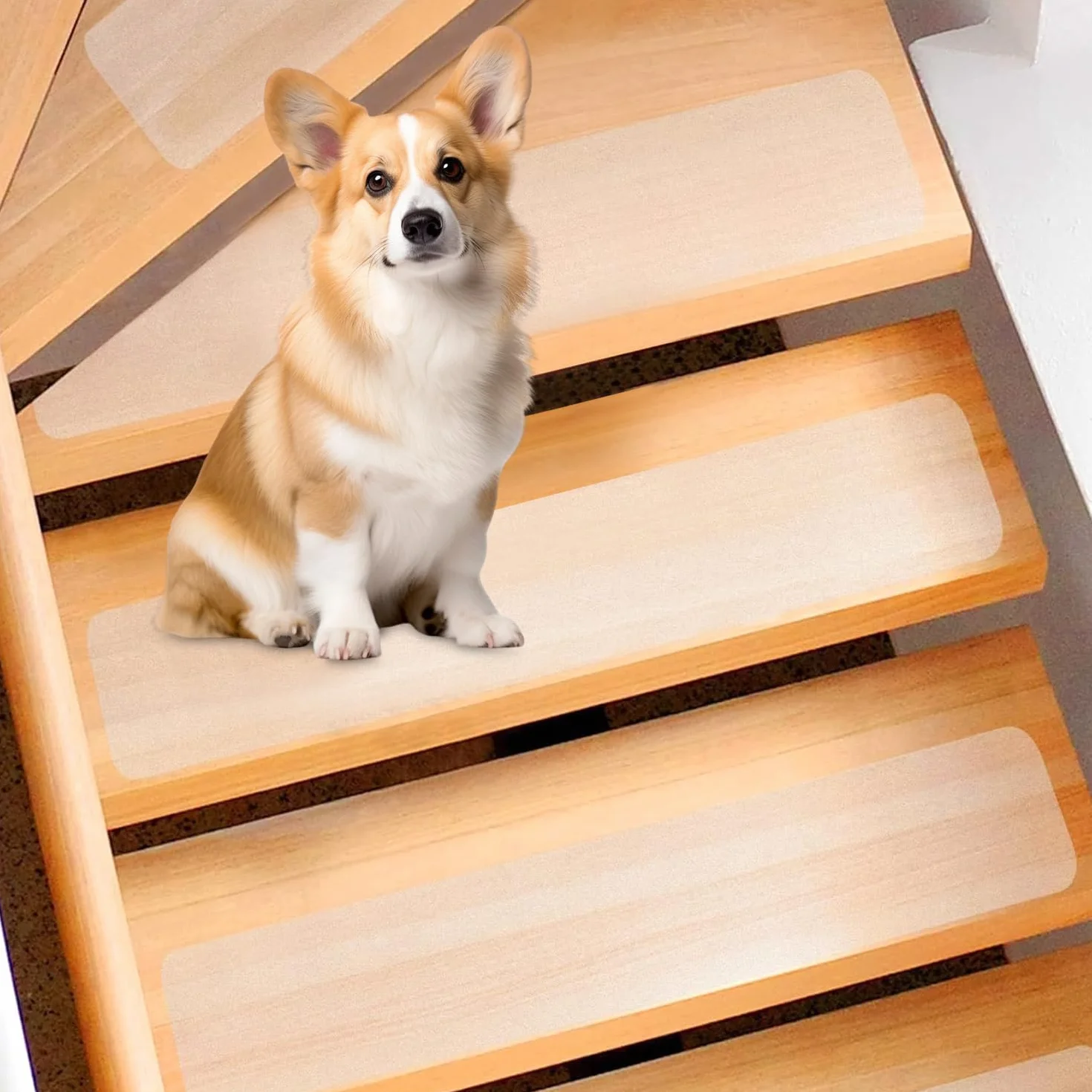 Azyvum 18 Pezzi Strisce Antiscivolo per Scale, Antiscivolo Tappeto Moquette in Scala Legno, Set di Tappetini Antiscivolo per Pavimento, Tappetino Protezione Antiscivolo,15 x 60 cm