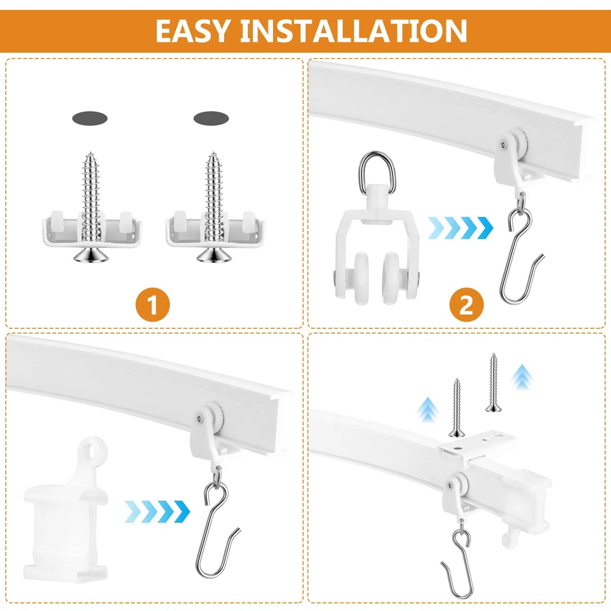 Flessibile Binario Tenda Soffitto Scorrevole, 3 Metri Binario per Tende a Soffitto Curvo Pieghevole per Tende da Doccia Divisorie Camper Finestre Camere da Letto(Bianco)