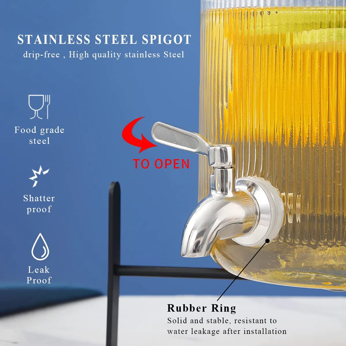 Berglander Frigo dispenser bevande in vetro, distributore di bevande 4L con rubinetto in acciaio inossidabile a tenuta stagna per barbecue, picnic, festa in piscina ed eventi sociali (Trasparente)