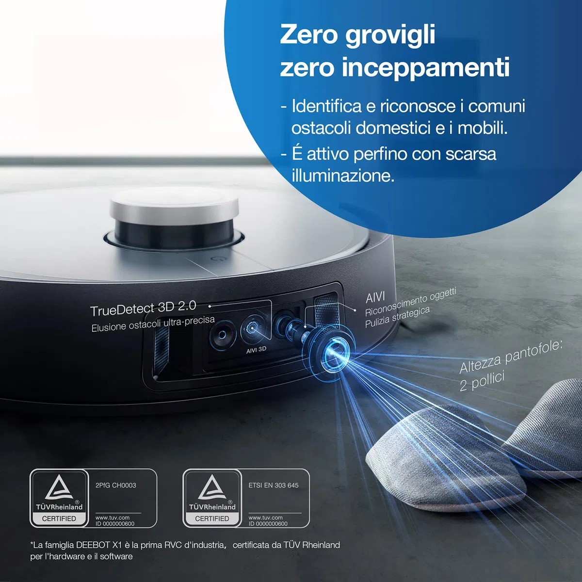 ECOVACS DEEBOT X1 OMNI, Robot Aspirapolvere con Funzione Lavaggio, Stazione di Pulizia Multifunzionale, Autopulizia Automatica, 5000pa, Rilevamento Ostacoli 3D, Batteria 260min, Assistente Vocale Yiko