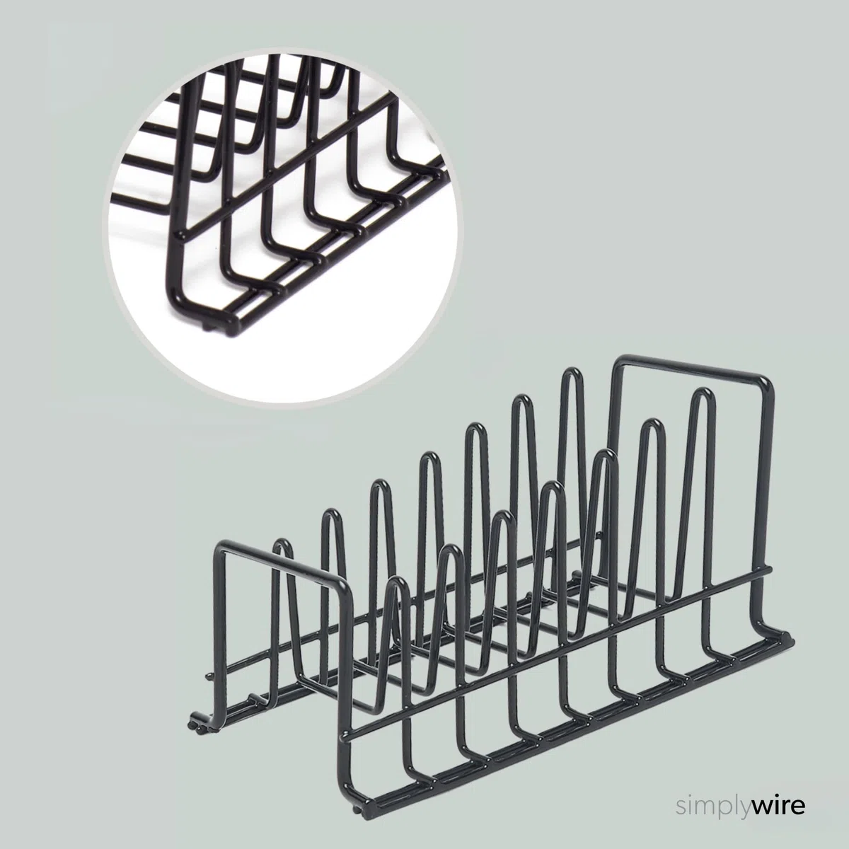 simplywire - Confezione da 2 - Rastrelliera per Piatti/Scolapiatti - Organizer per Credenze da Cucina - Acciaio Rivestito in Plastica Nera - Piccolo