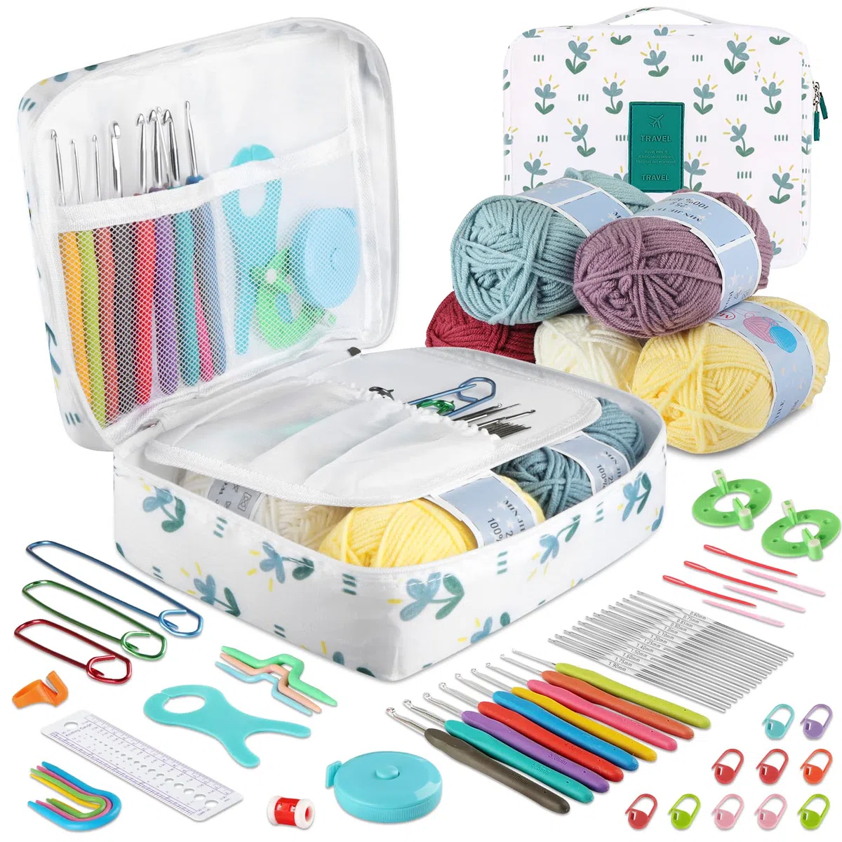 OWill Set di 61 Uncinetto Set,Crochet Kit Uncinetto Principianti,Kit Uncinetto Uncinetti Ergonomici,Set Uncinetto per pizzo a maglia accessori con custodia