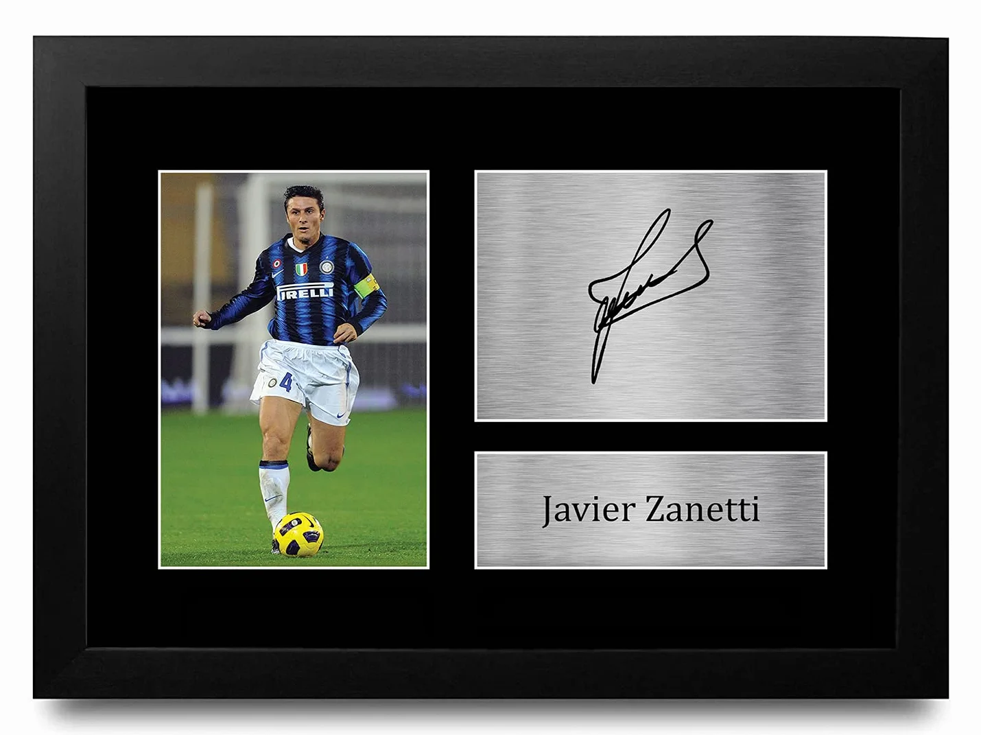 HWC Trading - Foto autografata di Javier Zanetti dell’Inter, per fan e tifosi, formato A4, con cornice