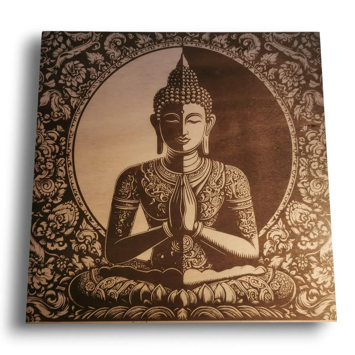 grabewood Quadro di Buddha in legno 30 x 30 cm da parete | Decorazione Zen Spirituale Feng Shui | Arte orientale per casa, yoga e meditazione