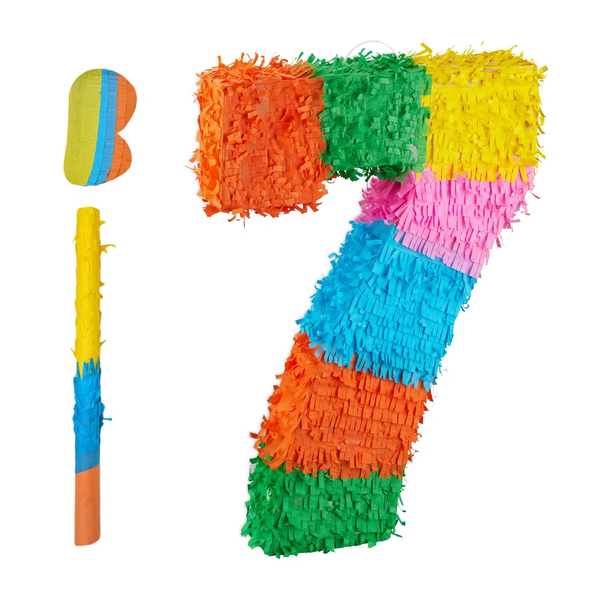 Relaxdays Pinata Numero 7, Pinata Arcobaleno per Compleanno, HLP: 50,5 x 35,5 x 7,5 cm, da riempire, Colorata