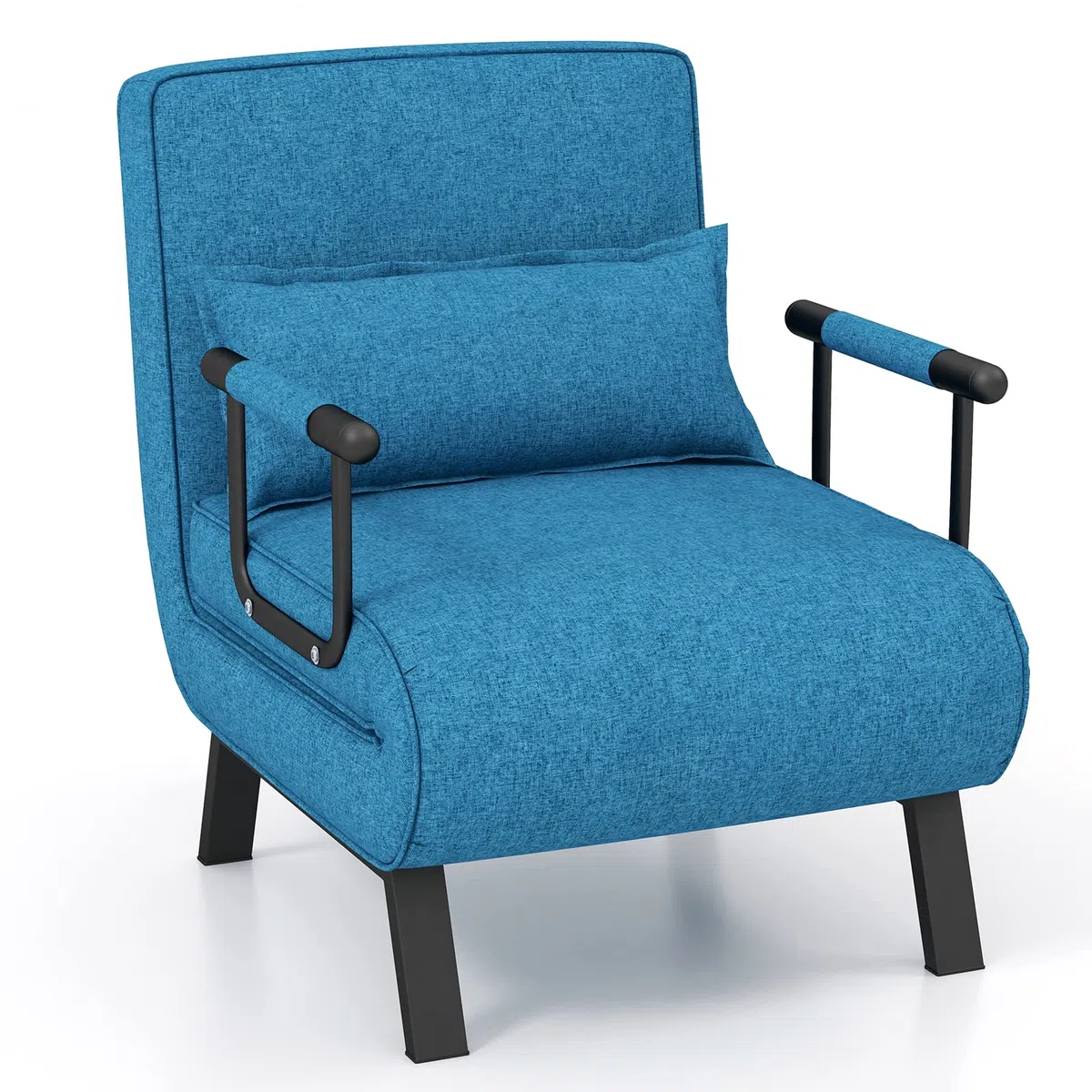 COSTWAY Poltrona Letto, 4 in 1 Poltroncina Pieghevole con Schienale Regolabile in 6 Posizioni, Sedile Imbottito Robusto, Divano Letto Singolo per Casa Ufficio, 79x65x79 cm (Blu)