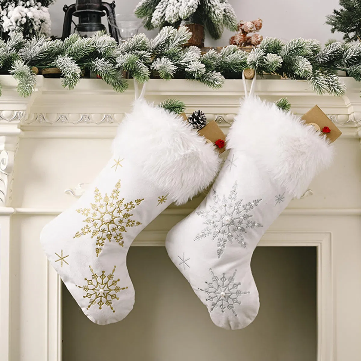 2 calze di Babbo Natale in peluche, da riempire, grandi stivali di Babbo Natale, da riempire e appendere, per camino, vetrina, albero di Natale (50 x 25 x 27 cm)