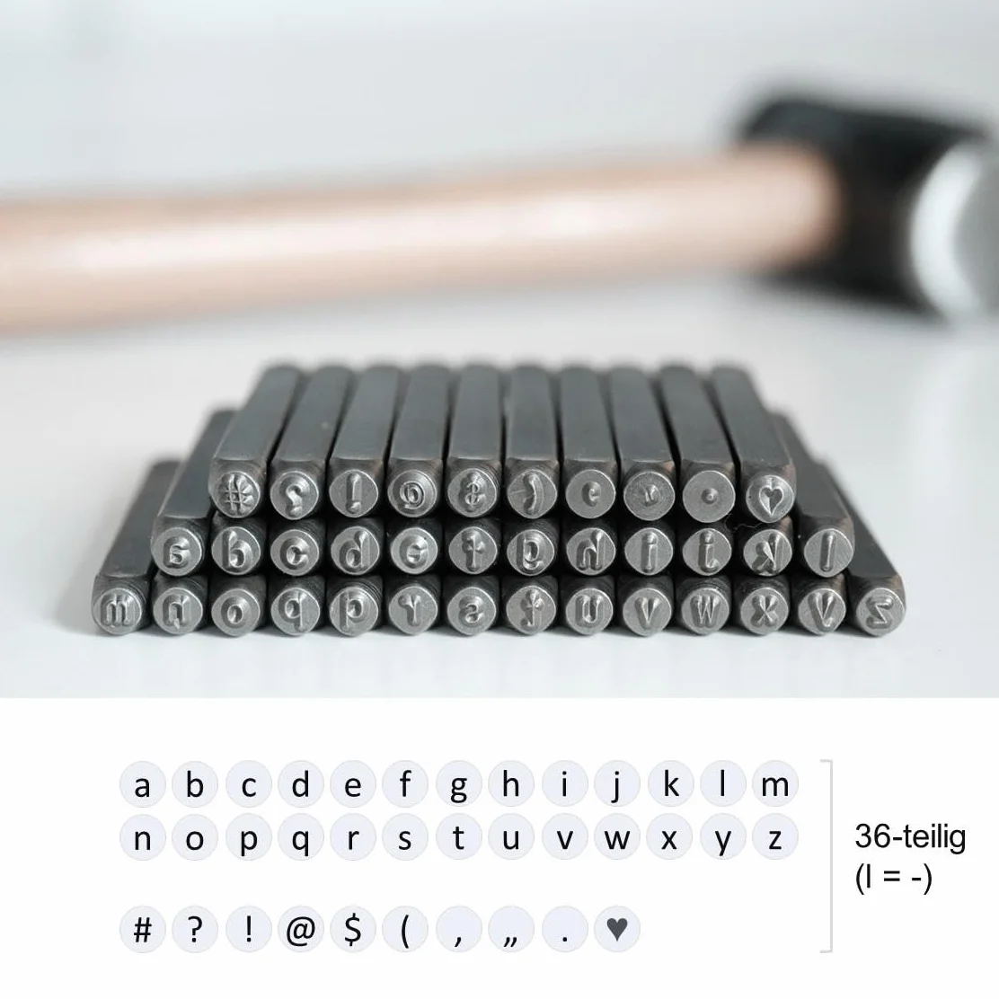 SEEDOR Set di punzoni per lettere – lettere minuscole & simboli speciali, set di timbri per incisione in acciaio temprato, per goffratura di metallo, cuoio & legno, set di timbri di goffratura di