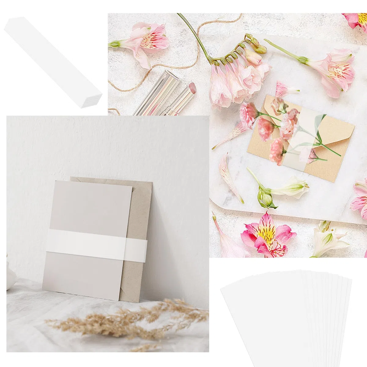 200 fasce per invito, in pergamena, trasparenti, per inviti da 12,7 x 17,8 cm, accessori per matrimoni, biglietti di nozze, buste in pergamena