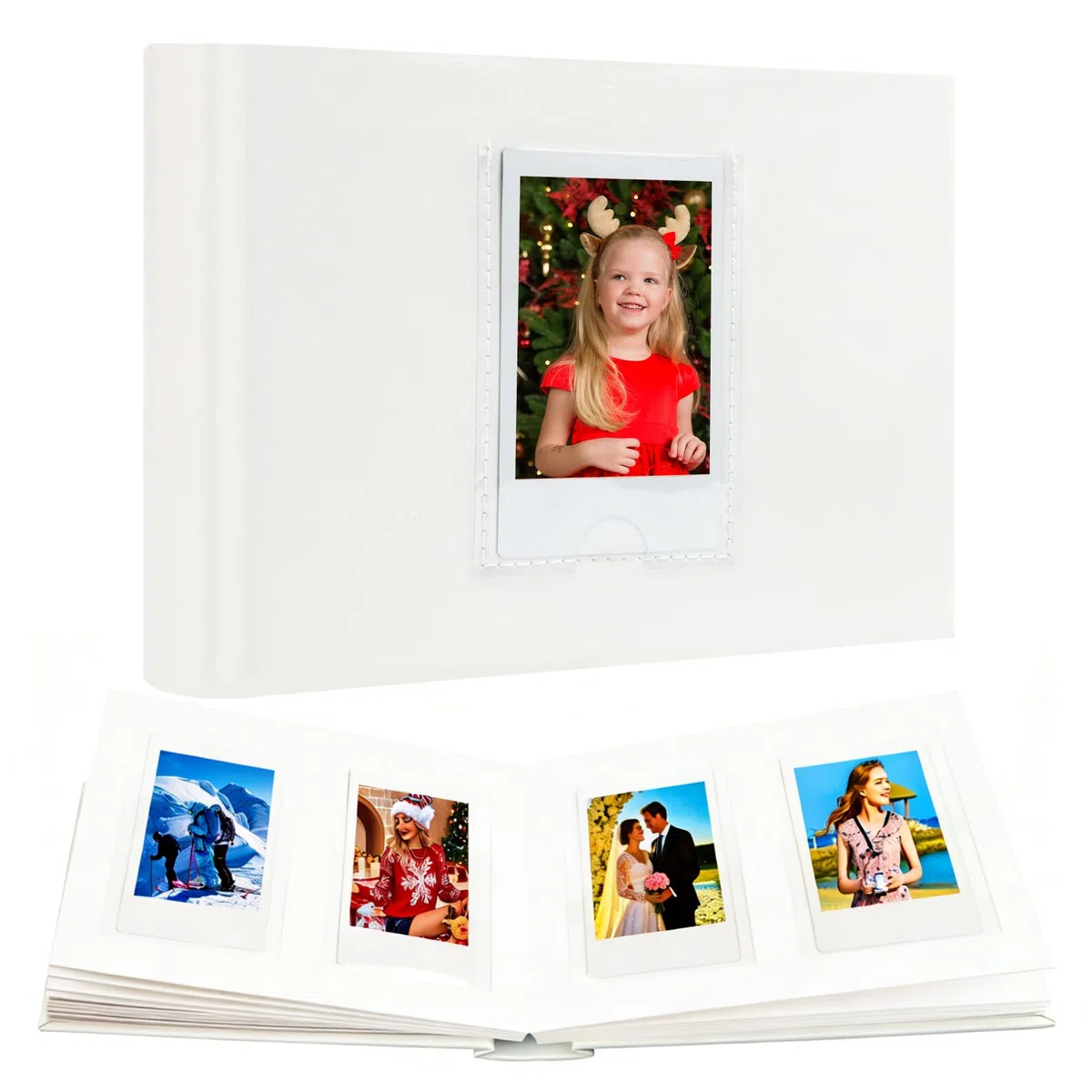 Mini album fotografico a 64 tasche con spazio per scrivere, finestra frontale, per album fotografico Polaroid 3 Inch， per Fujifilm Instax Mini 12 11 9 8 7+ 40, Kodak Zink, HP Sprocket (Bianco)