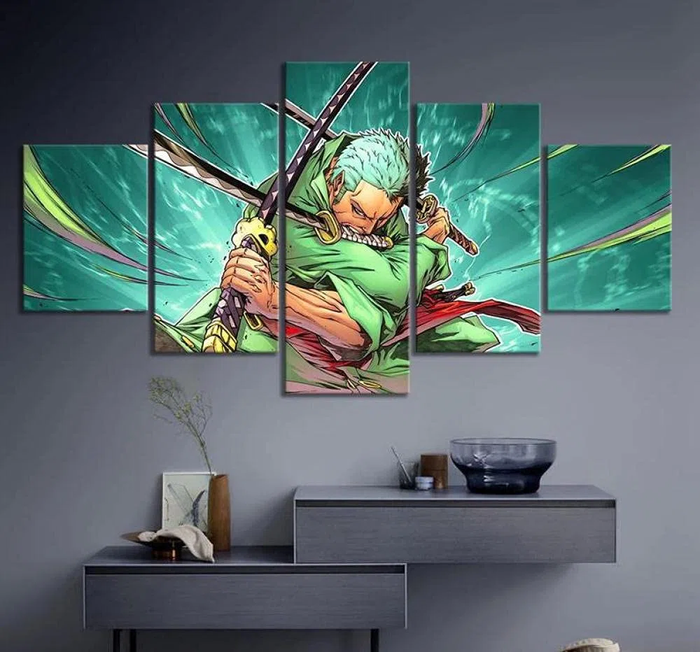 MPPSU One Piece Anime Animation Roronoa-Zoro 5 Pezzi HD Modulari Canvas Quadri Decorazioni Per La Casa Stampe Su Tela Poster Quadri Moderni Soggiorno Quadro Moderno Camera Da Letto