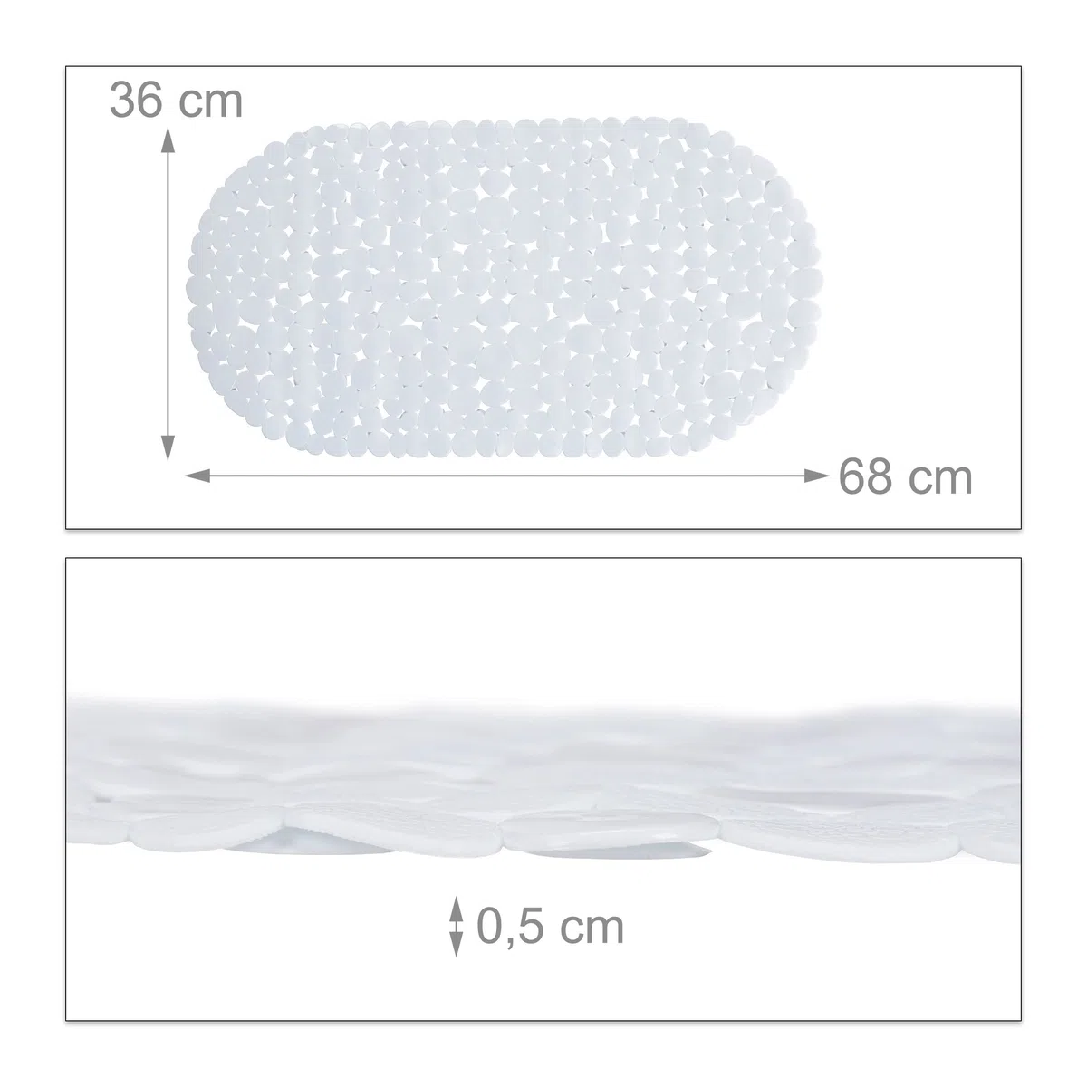 Relaxdays Tappetino Antiscivolo per Vasca da Bagno, Tappeto, con Ventose, Lavabile, Dimensioni LxP: 36 x 68 cm, Bianco