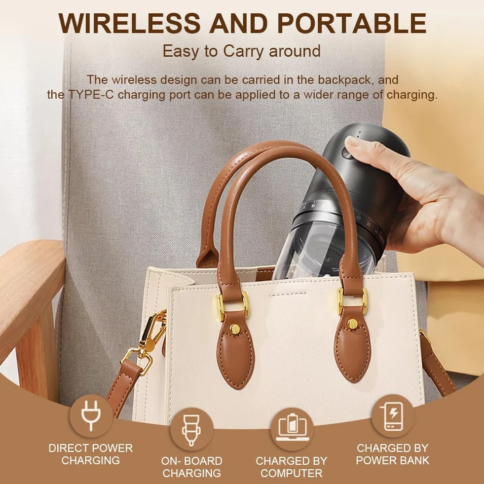 HOTUT Macinacaffè Elettrico, Macina Caffè Portatile a Batteria con Macina Conica in Ceramica, 40 Impostazioni Regolabili, USB Ricaricabile Macinacaffè Senza Fili per Viaggi Campeggio Ufficio Espresso
