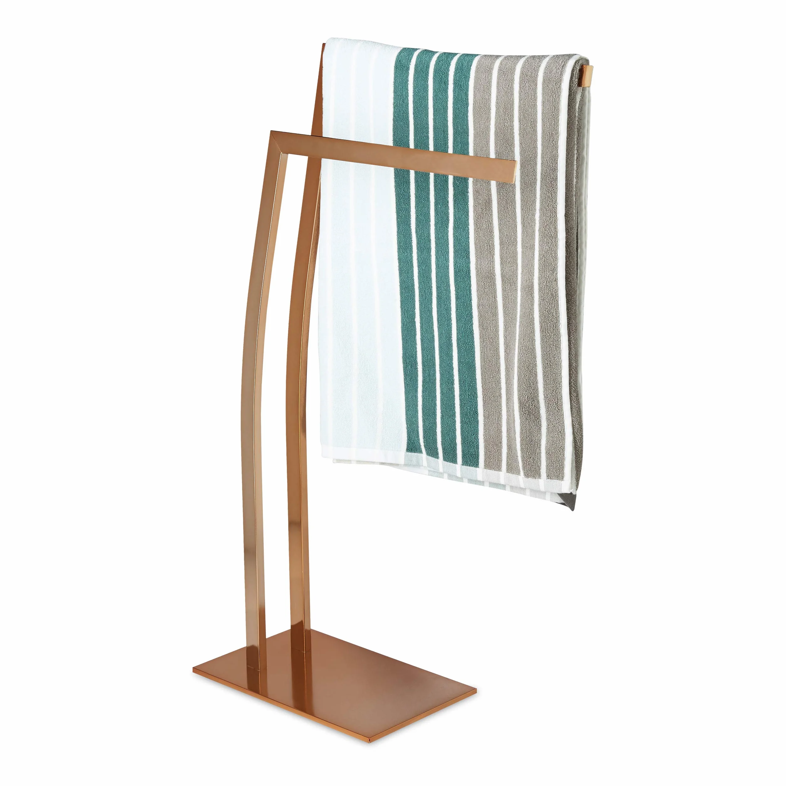 Relaxdays Porta Asciugamani WIMEDO, 80x32x20 cm ca., 2 Aste, Base Rettangolare, Decorazione, Acciaio Inox, Rame