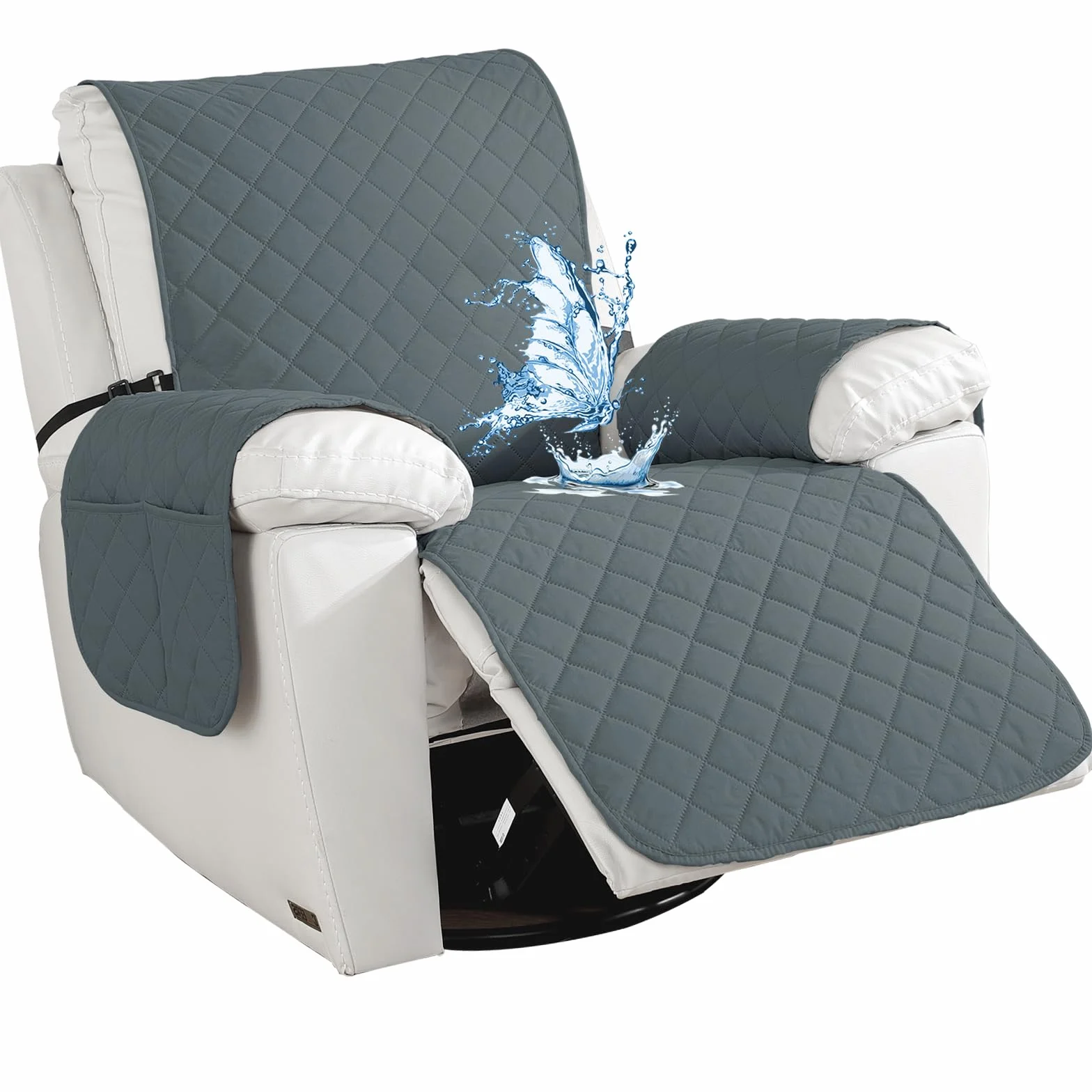 Impermeabile Copripoltrona Grande 1 Posto, Copripoltrona Relax Reclinabile Universale, Antiscivolo Fodera Poltrona Con Tasche Laterali, Antimacchia, Antigraffio, Grigio Scuro